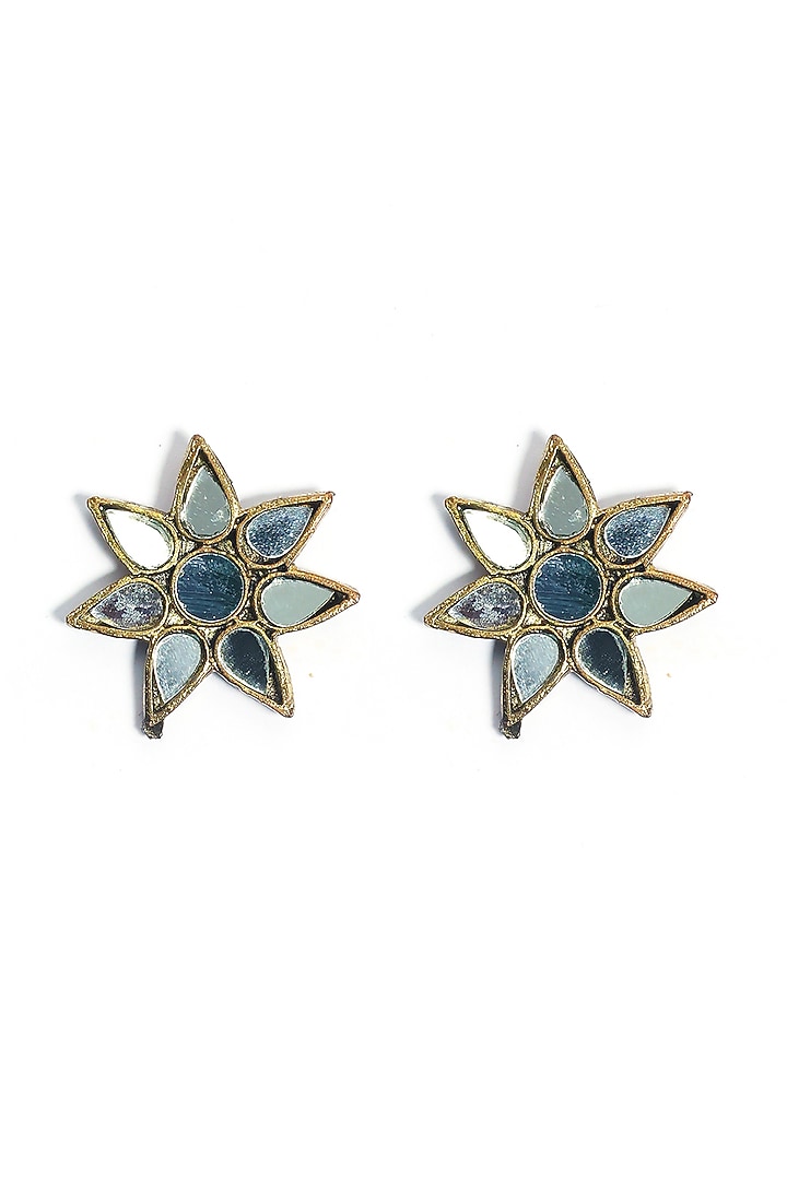 Gold Plated Mirror Stud Earrings by Just Shraddha at Pernia's Pop Up Shop
