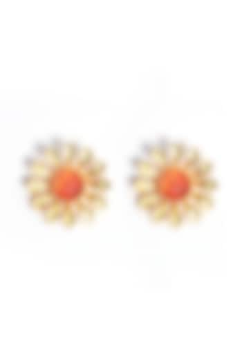 Gold Plated Kundan Polki & Maroon Stone Stud Earrings by Just Shraddha at Pernia's Pop Up Shop