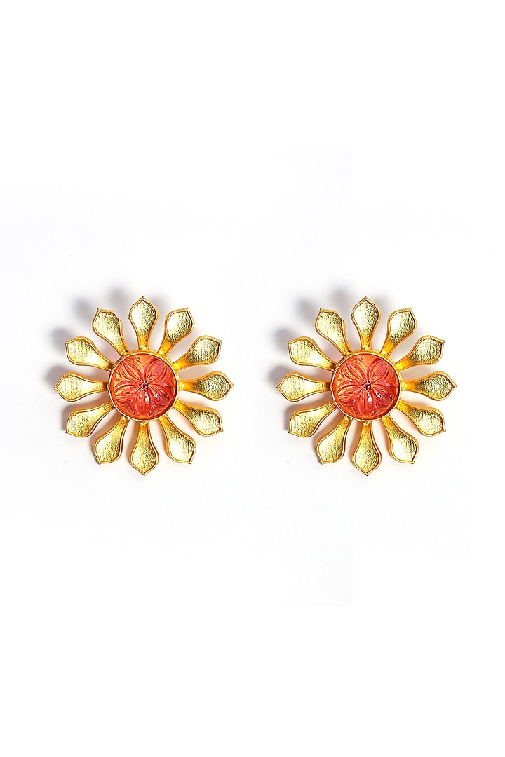 Gold Plated Kundan Polki & Maroon Stone Stud Earrings by Just Shraddha at Pernia's Pop Up Shop