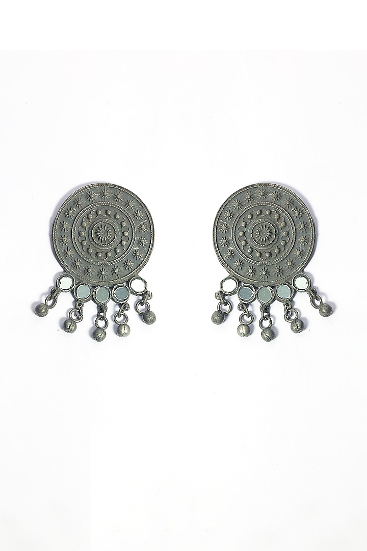 Oxidised Finish Mirror Stud Earrings by Just Shraddha at Pernia's Pop Up Shop