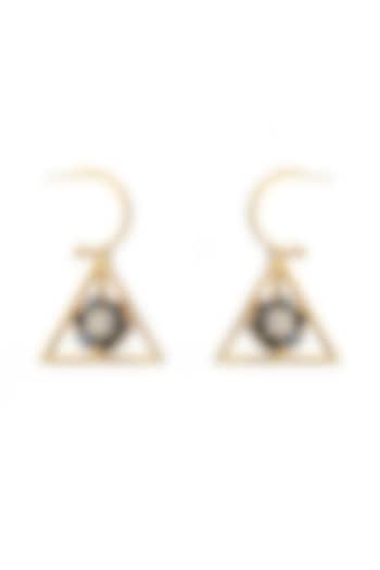 Gold Plated Pearl Triangular Bali Earrings by Just Shraddha at Pernia's Pop Up Shop