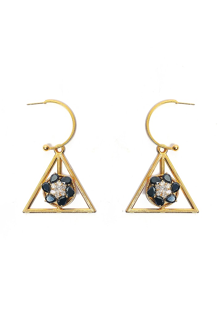 Gold Plated Pearl Triangular Bali Earrings by Just Shraddha at Pernia's Pop Up Shop