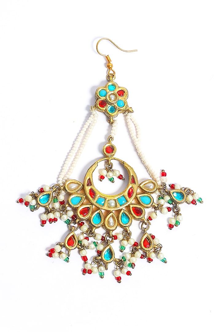 Gold Plated Beaded & Multi-Colored Stone Maangtikka by Just Shraddha at Pernia's Pop Up Shop