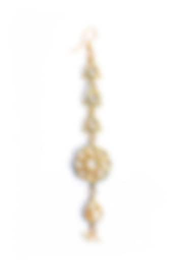 Gold Plated Pearl Meenakari Maangtikka by Just Shraddha at Pernia's Pop Up Shop