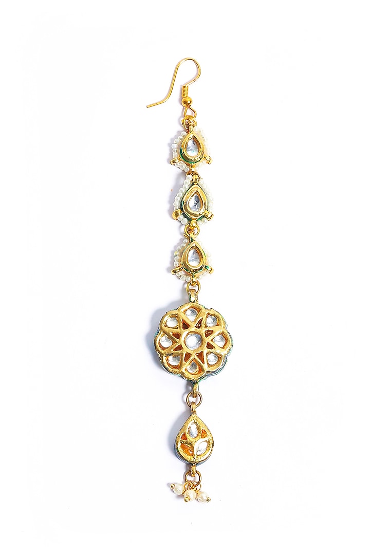 Gold Plated Pearl Meenakari Maangtikka by Just Shraddha at Pernia's Pop Up Shop