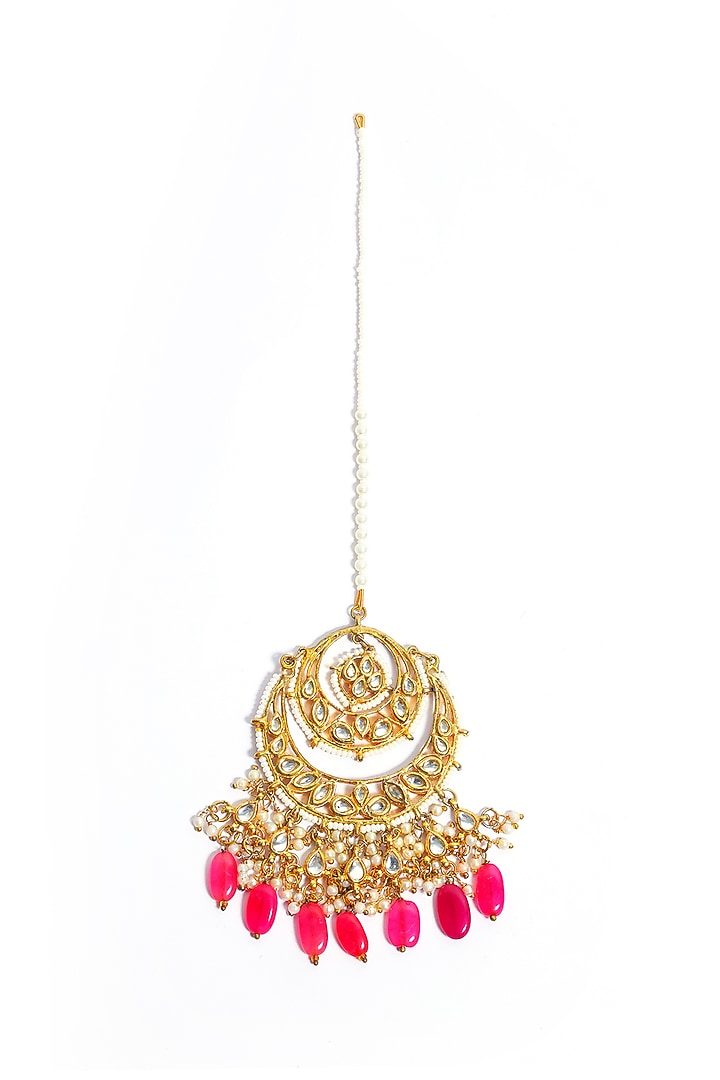 Gold Plated Beaded & Pearl Maangtikka by Just Shraddha at Pernia's Pop Up Shop