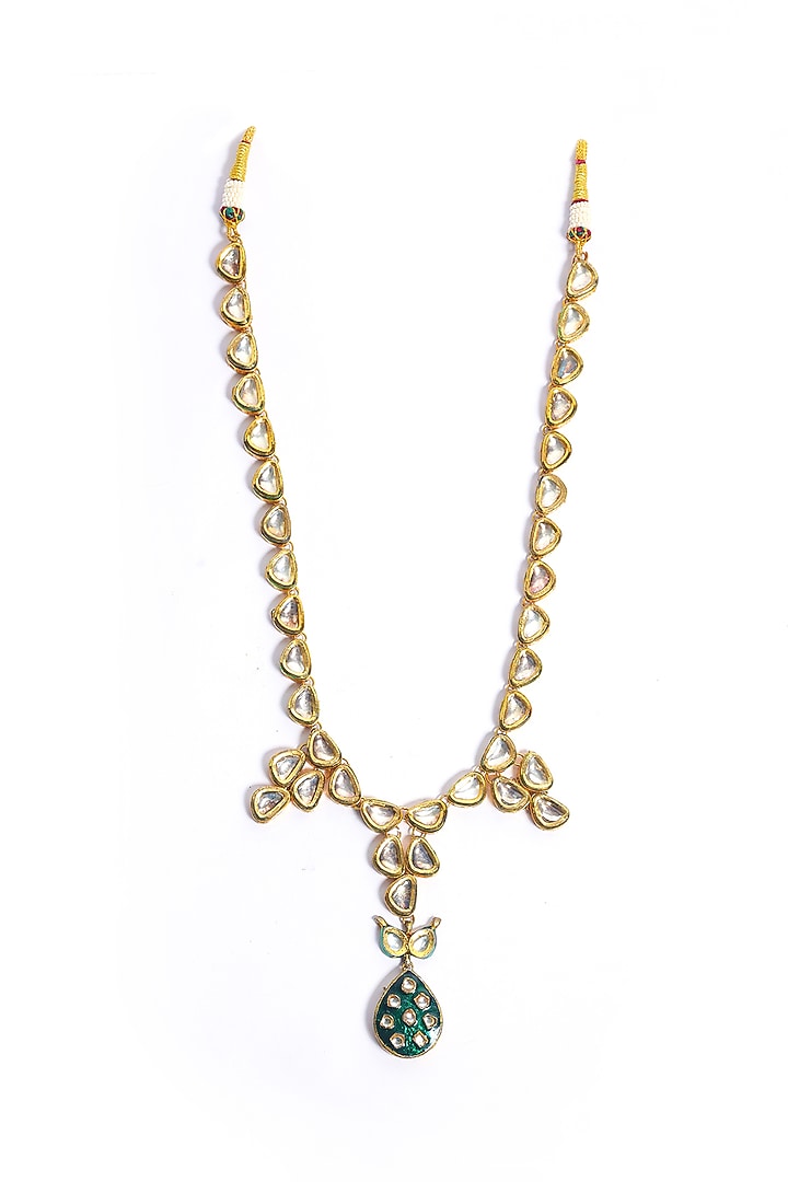 Gold Plated Kundan Polki & Green Drop Necklace by Just Shraddha at Pernia's Pop Up Shop