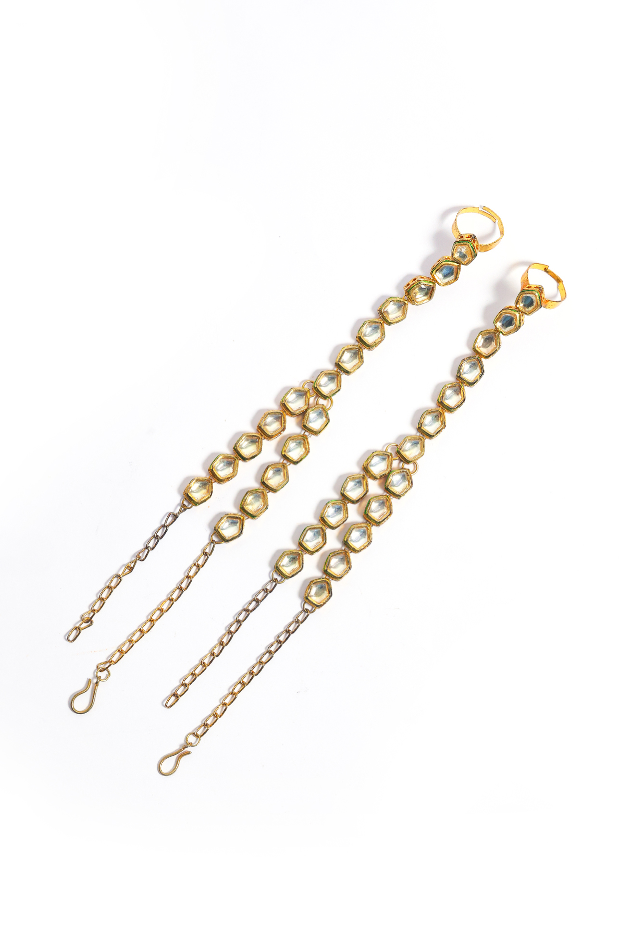 Gold Plated Kundan Polki Hathphools (Set of 2) by Just Shraddha at Pernia's Pop Up Shop