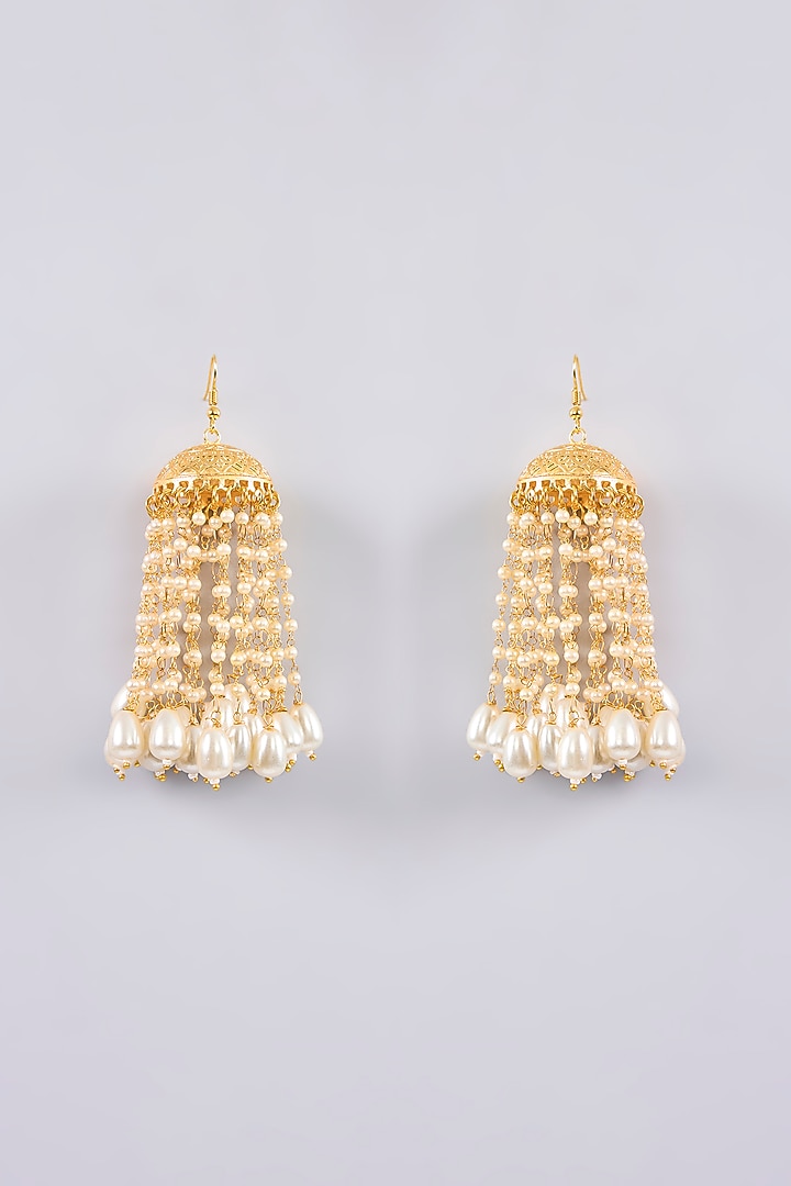Gold Plated Pearl Jhumka Earrings by Just Shraddha at Pernia's Pop Up Shop