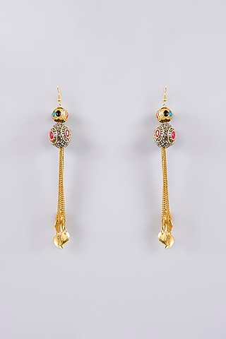 Gold Plated Multi-Colored Ball Tassel Dangler Earrings by Just Shraddha