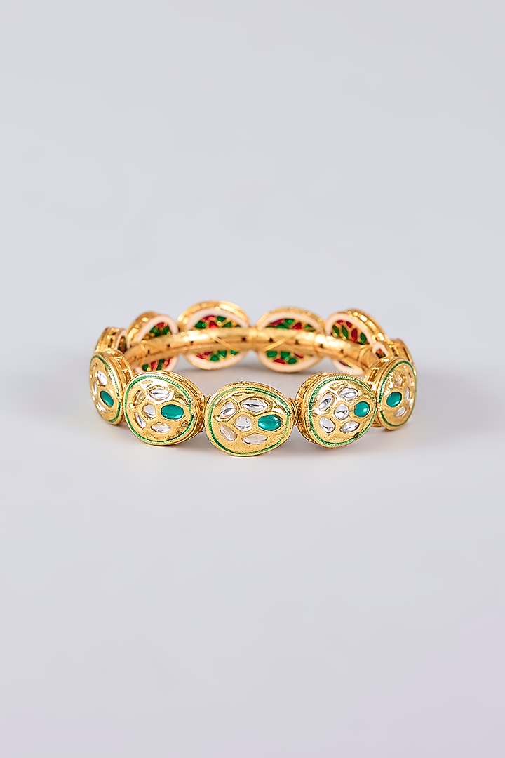 Gold Plated Kundan Polki Green Meenakari Bangle by Just Shraddha at Pernia's Pop Up Shop