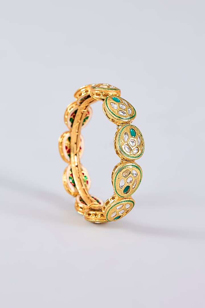 Gold Plated Kundan Polki Green Meenakari Bangle by Just Shraddha at Pernia's Pop Up Shop