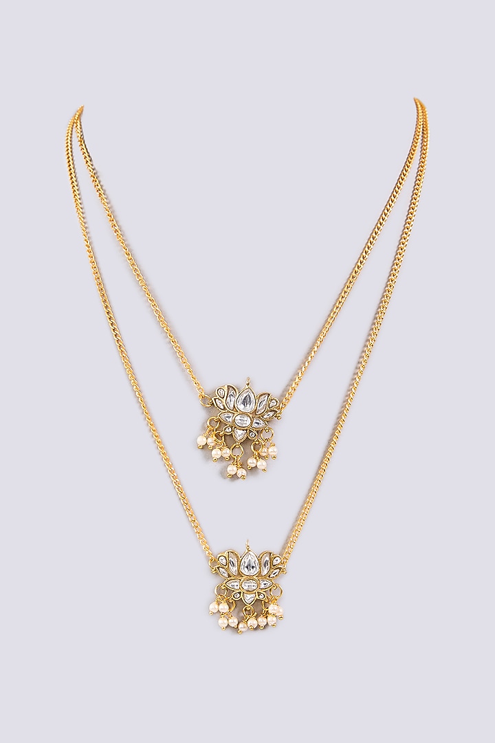 Gold Plated Kundan Polki Tiered Pendant Necklace by Just Shraddha at Pernia's Pop Up Shop