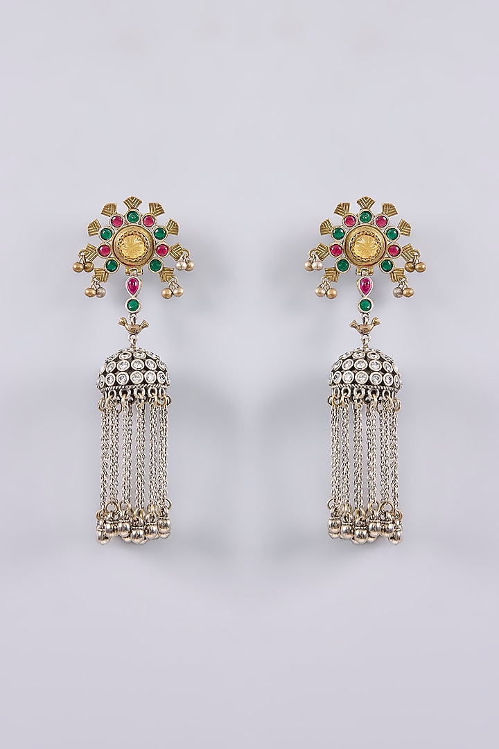 Two Tone Finish Multi-Colored Stone Dangler Earrings by Just Shraddha at Pernia's Pop Up Shop