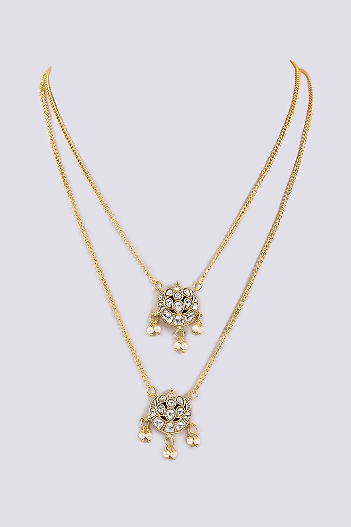 Gold Plated Kundan Polki Tiered Pendant Necklace by Just Shraddha at Pernia's Pop Up Shop