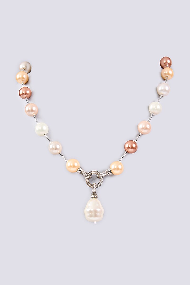 White Rhodium Finish Pearl Necklace by Just Shraddha at Pernia's Pop Up Shop