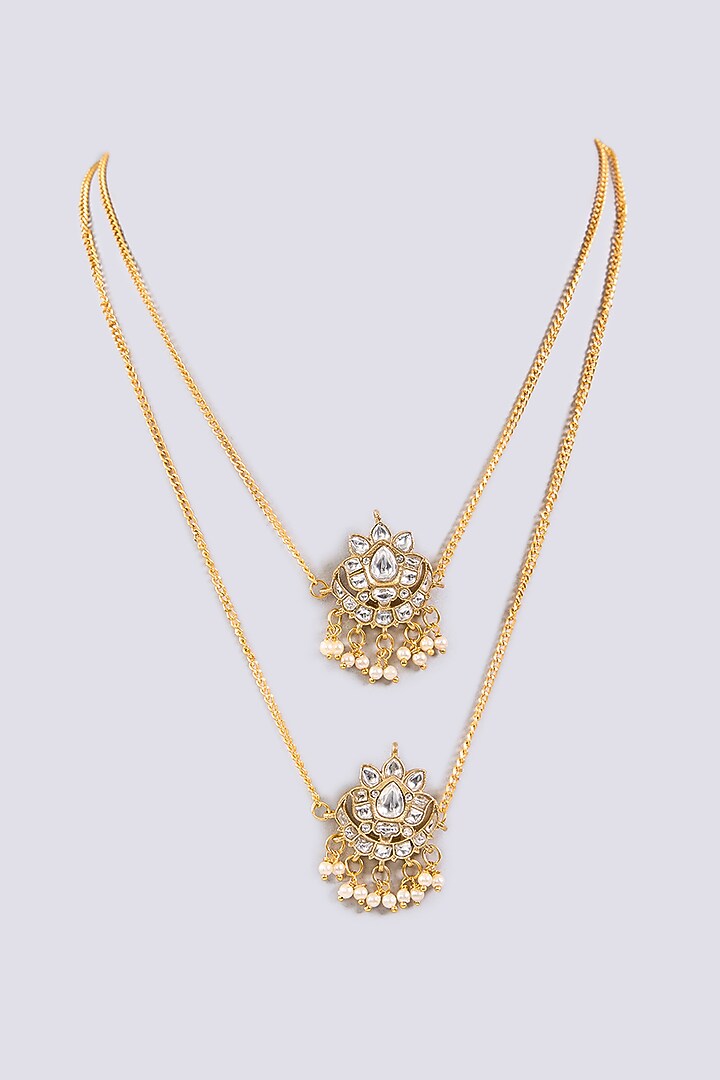 Gold Plated Kundan Polki Tiered Pendant Necklace by Just Shraddha at Pernia's Pop Up Shop