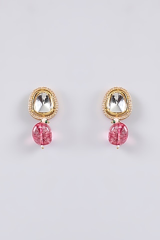 Gold Plated Kundan Polki & Beaded Dangler Earrings by Just Shraddha