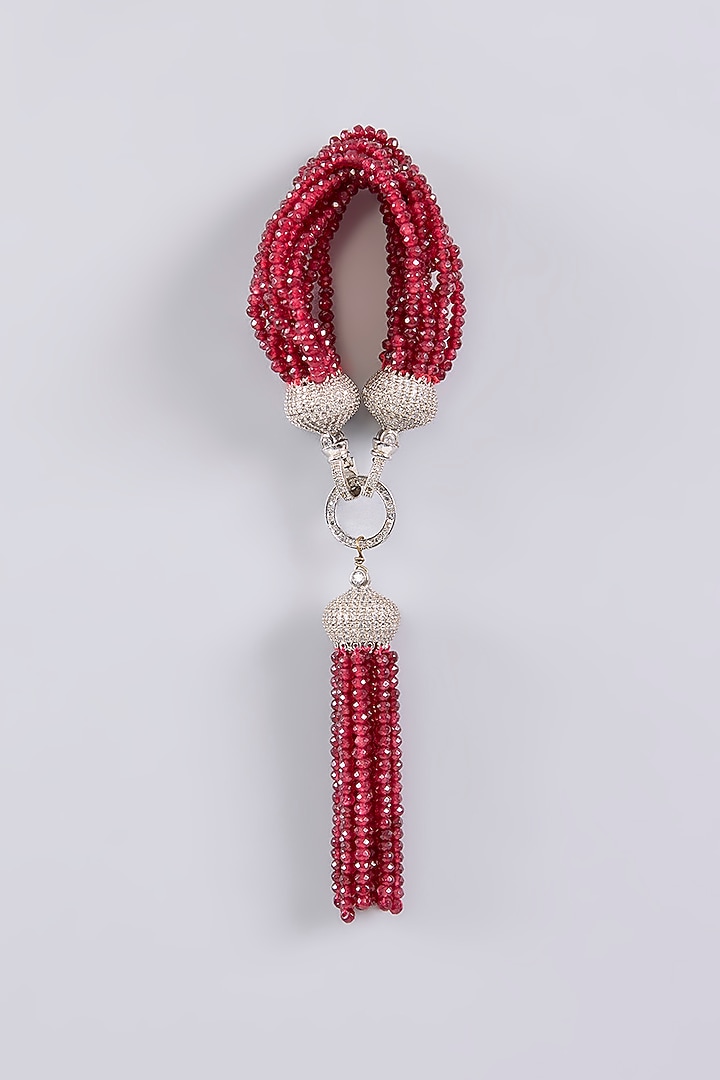 White Rhodium Finish Maroon Beaded Bracelet by Just Shraddha at Pernia's Pop Up Shop
