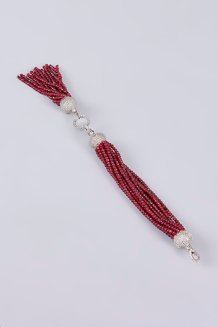 White Rhodium Finish Maroon Beaded Bracelet by Just Shraddha at Pernia's Pop Up Shop