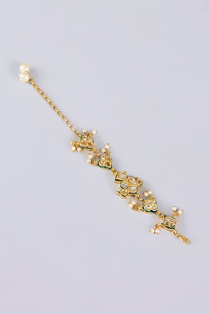 Gold Plated Kundan Polki & Pearl Bracelet by Just Shraddha at Pernia's Pop Up Shop