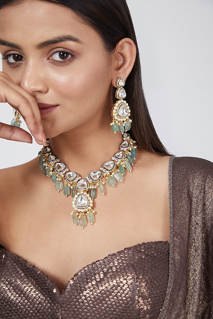 Gold Plated Pearls Collar Necklace Set by Just Shraddha at Pernia's Pop Up Shop