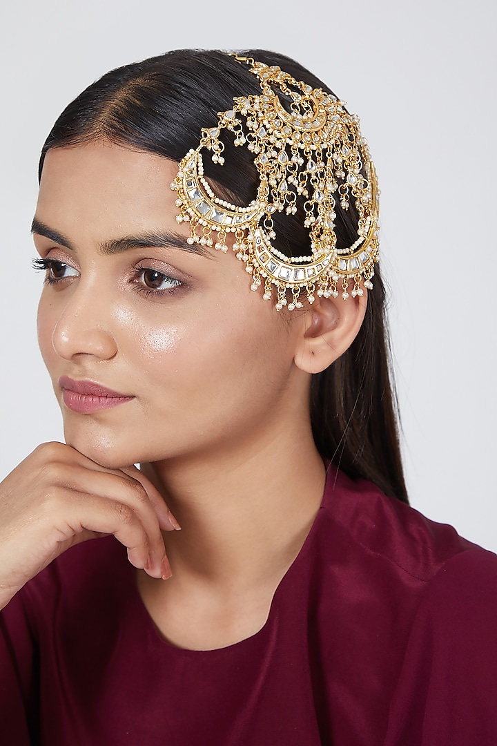 Gold Plated Pearls Chand Pasa by Just Shraddha