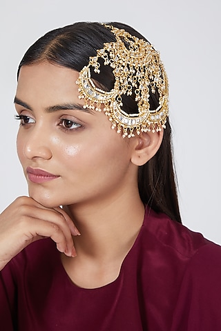 Gold Plated Pearls Chand Pasa by Just Shraddha