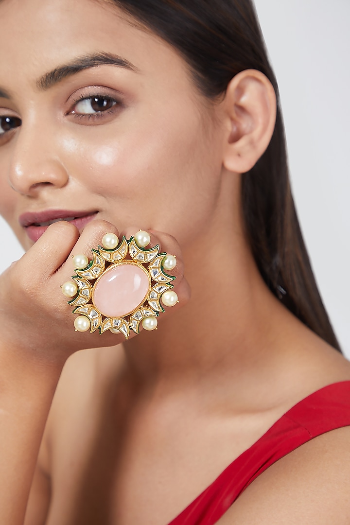 Gold Plated Rose Quartz Ring by Just Shraddha at Pernia's Pop Up Shop