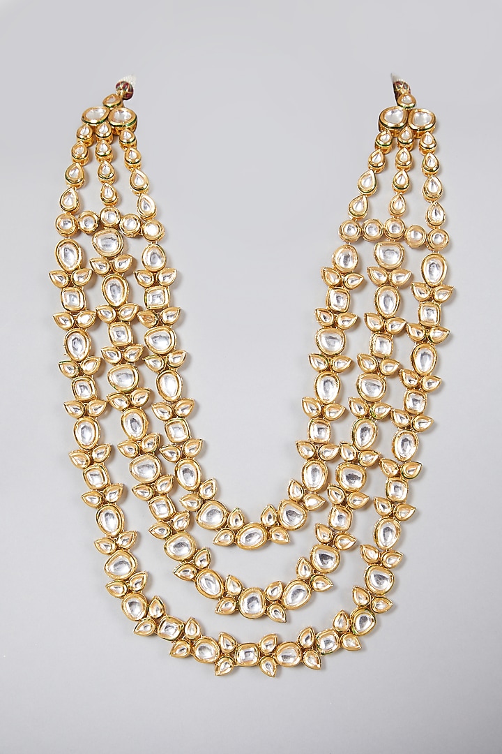 Gold Plated Three Liner Polki Necklace by Just Shraddha at Pernia's Pop Up Shop