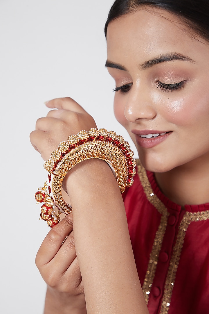 Gold Plated Meenakari Bangle by Just Shraddha at Pernia's Pop Up Shop