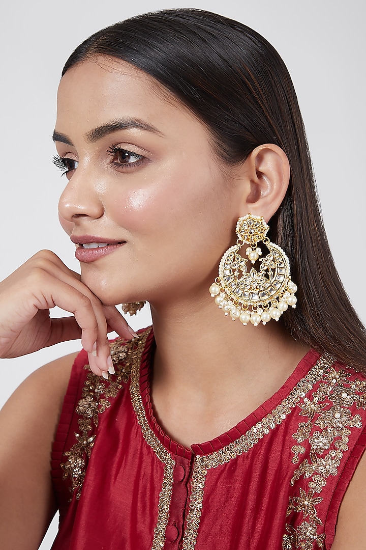 Gold Plated Chandbali Earrings by Just Shraddha