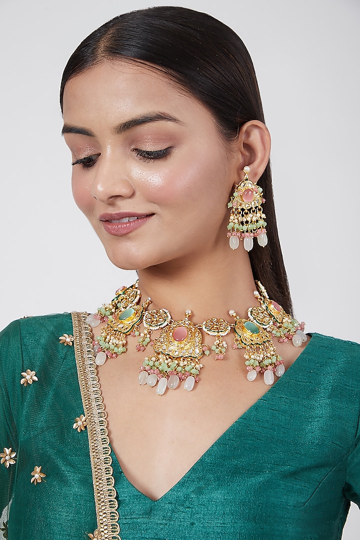 Gold Plated Choker Necklace Set by Just Shraddha