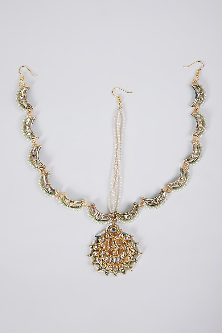 Gold Plated Meenakari Chand Matha Patti by Just Shraddha at Pernia's Pop Up Shop