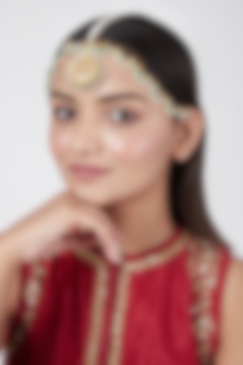 Gold Plated Meenakari Chand Matha Patti by Just Shraddha at Pernia's Pop Up Shop