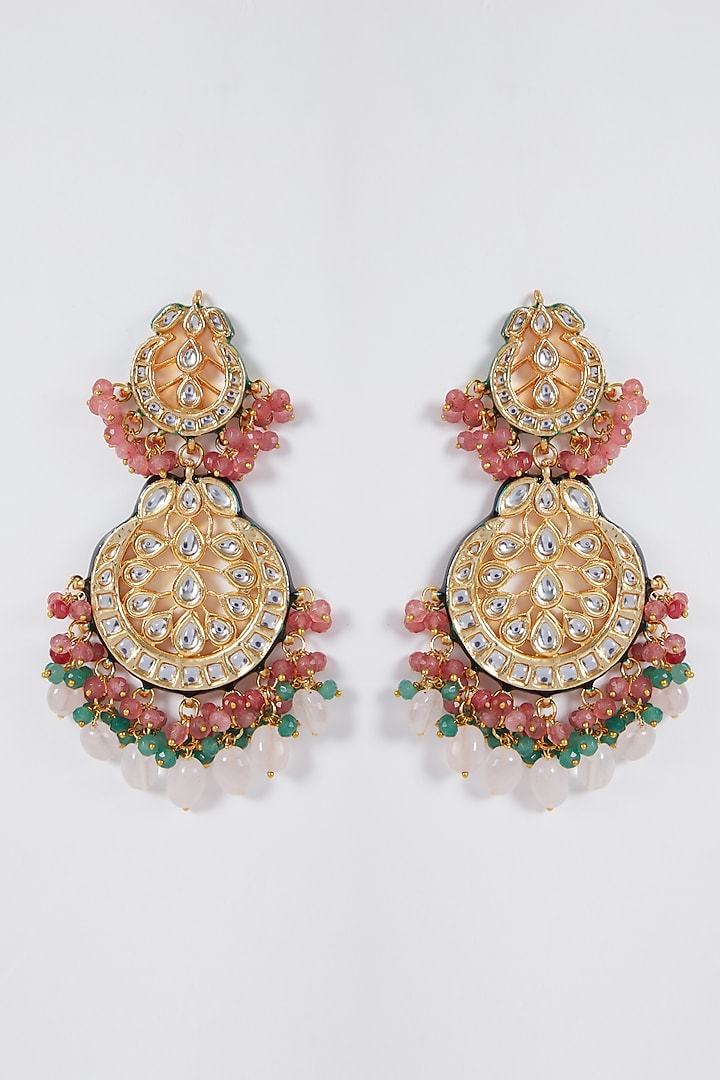 Gold Plated Meenakari Chandbali Earrings by Just Shraddha at Pernia's Pop Up Shop