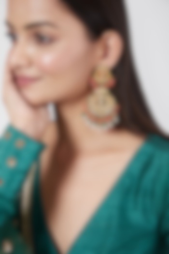 Gold Plated Meenakari Chandbali Earrings by Just Shraddha at Pernia's Pop Up Shop