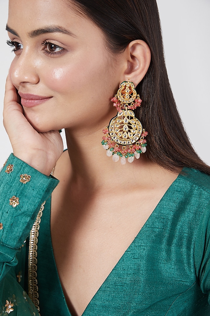 Gold Plated Meenakari Chandbali Earrings by Just Shraddha at Pernia's Pop Up Shop