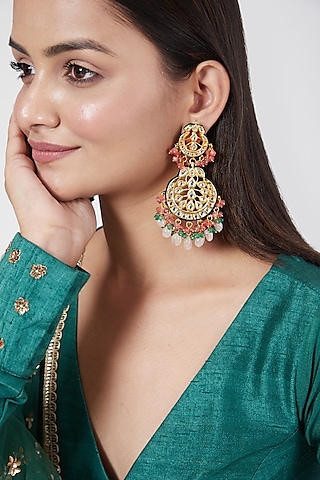Gold Plated Meenakari Chandbali Earrings by Just Shraddha