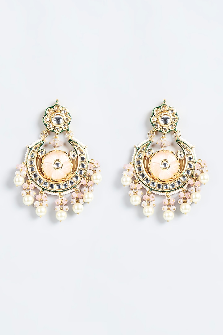 Gold Plated Chandbali Earrings With Quartz Stone by Just Shraddha at Pernia's Pop Up Shop
