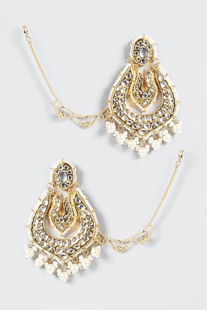 Gold Plated Chandbali Earrings With Kanchain by Just Shraddha
