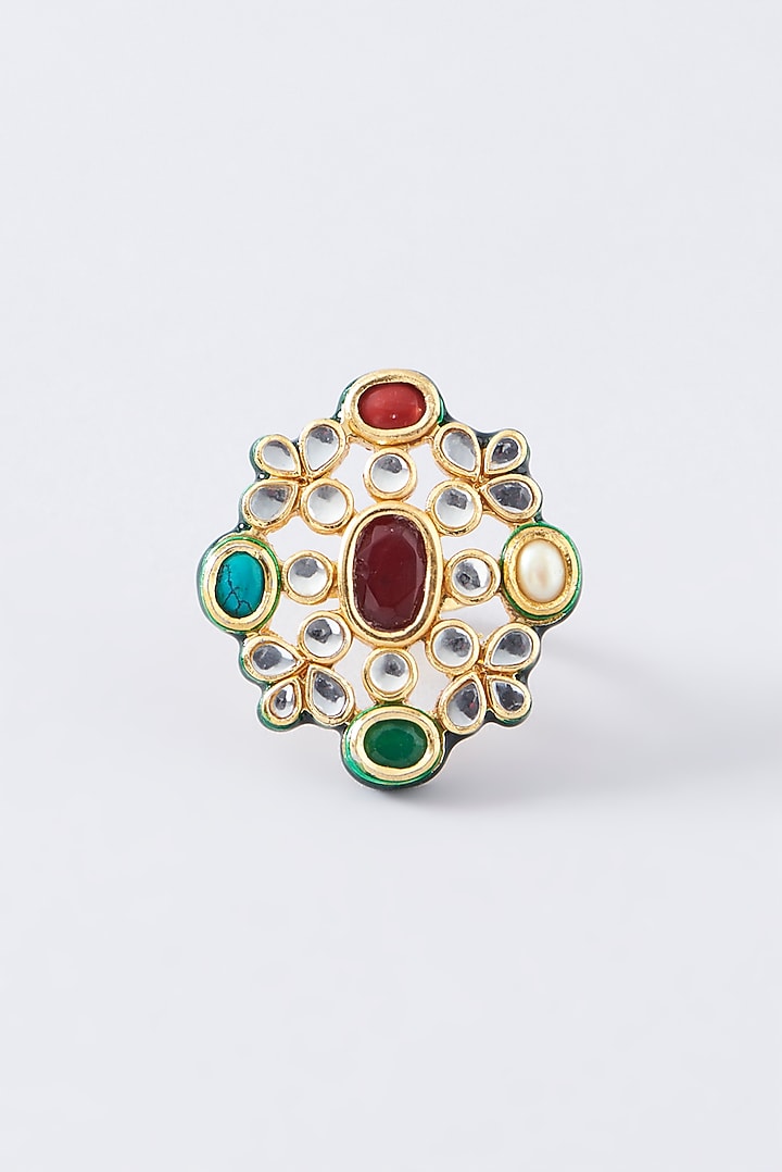 Gold Plated Multi-Colored Stone Ring by Just Shraddha at Pernia's Pop Up Shop