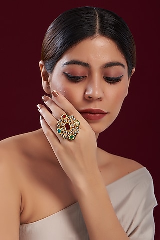 Gold Plated Multi-Colored Stone Ring by Just Shraddha