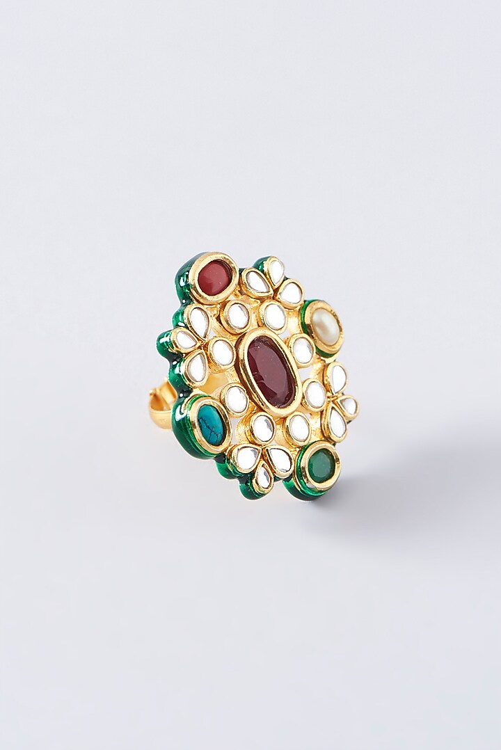 Gold Plated Multi-Colored Stone Ring by Just Shraddha at Pernia's Pop Up Shop
