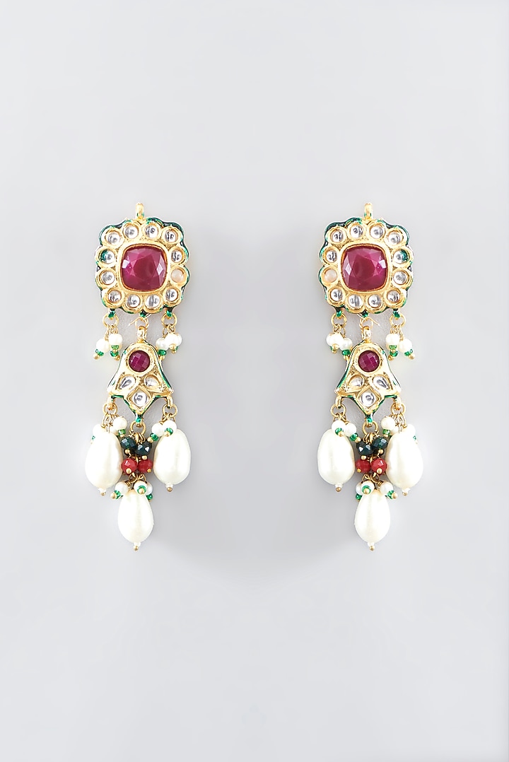 Gold Plated Multi-Colored Stone & Pearl Long Necklace Set by Just Shraddha at Pernia's Pop Up Shop