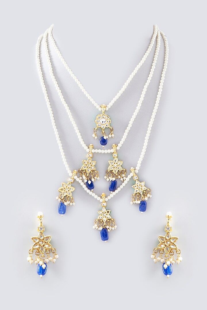 Gold Plated Pearl & Floral Motif Tiered Necklace by Just Shraddha at Pernia's Pop Up Shop