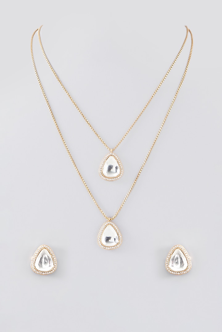 Gold Plated Kundan Polki Tiered Necklace Set by Just Shraddha at Pernia's Pop Up Shop