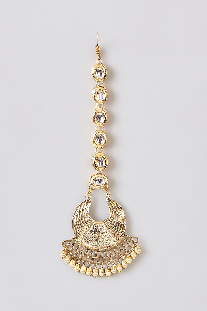 Gold Plated Pearl & Beaded Maangtikka by Just Shraddha at Pernia's Pop Up Shop