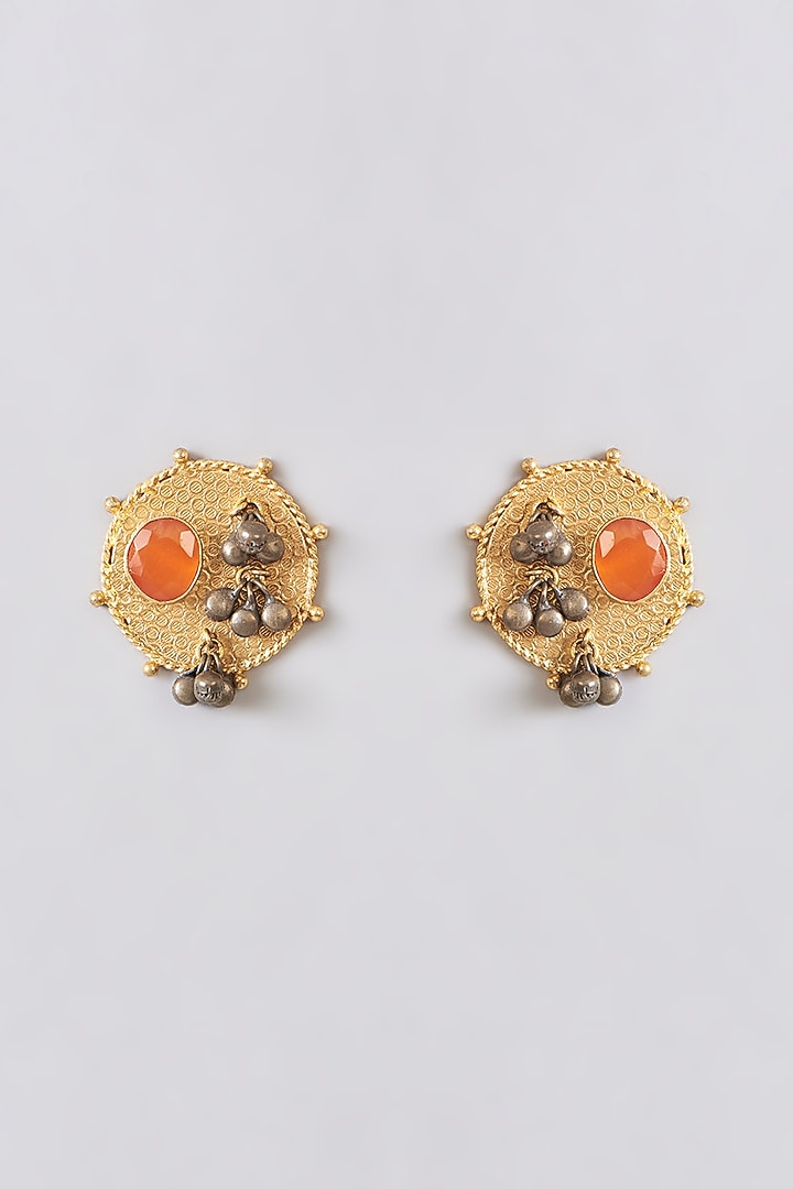 Gold Plated Synthetic Stone & Ghungroo Stud Earrings by Just Shraddha at Pernia's Pop Up Shop