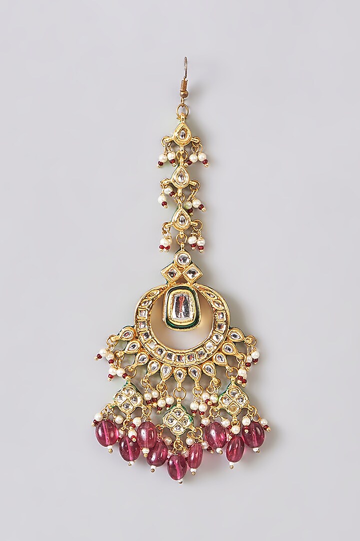 Gold Plated Kundan Polki & Beaded Maangtikka by Just Shraddha at Pernia's Pop Up Shop